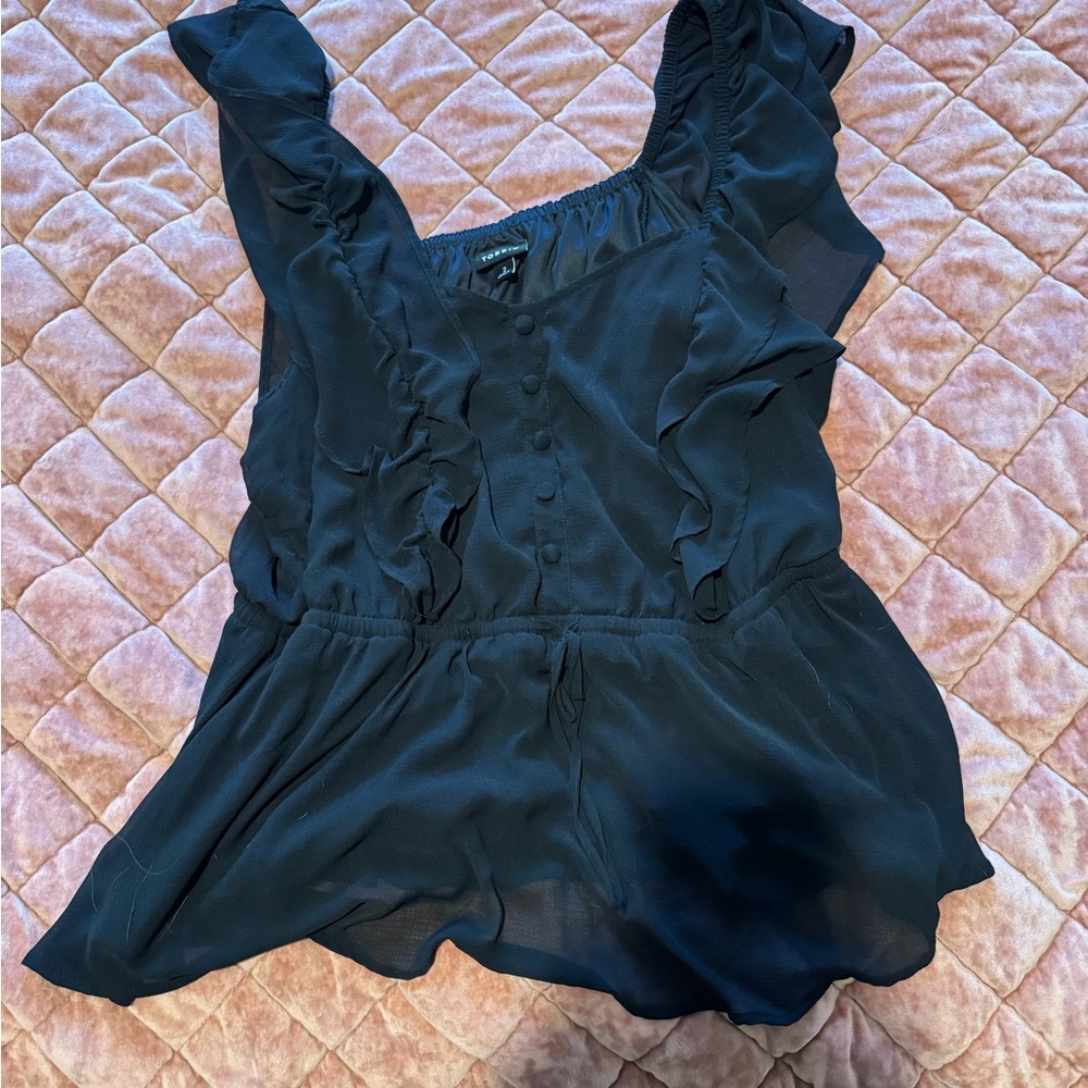 Elegant Black Ruffled Women's Top